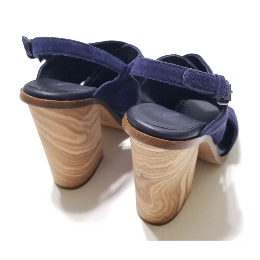 Vince Helena Suede Slingback Wooden Block Heel Sandals Indigo Blue NIB 6.5 7